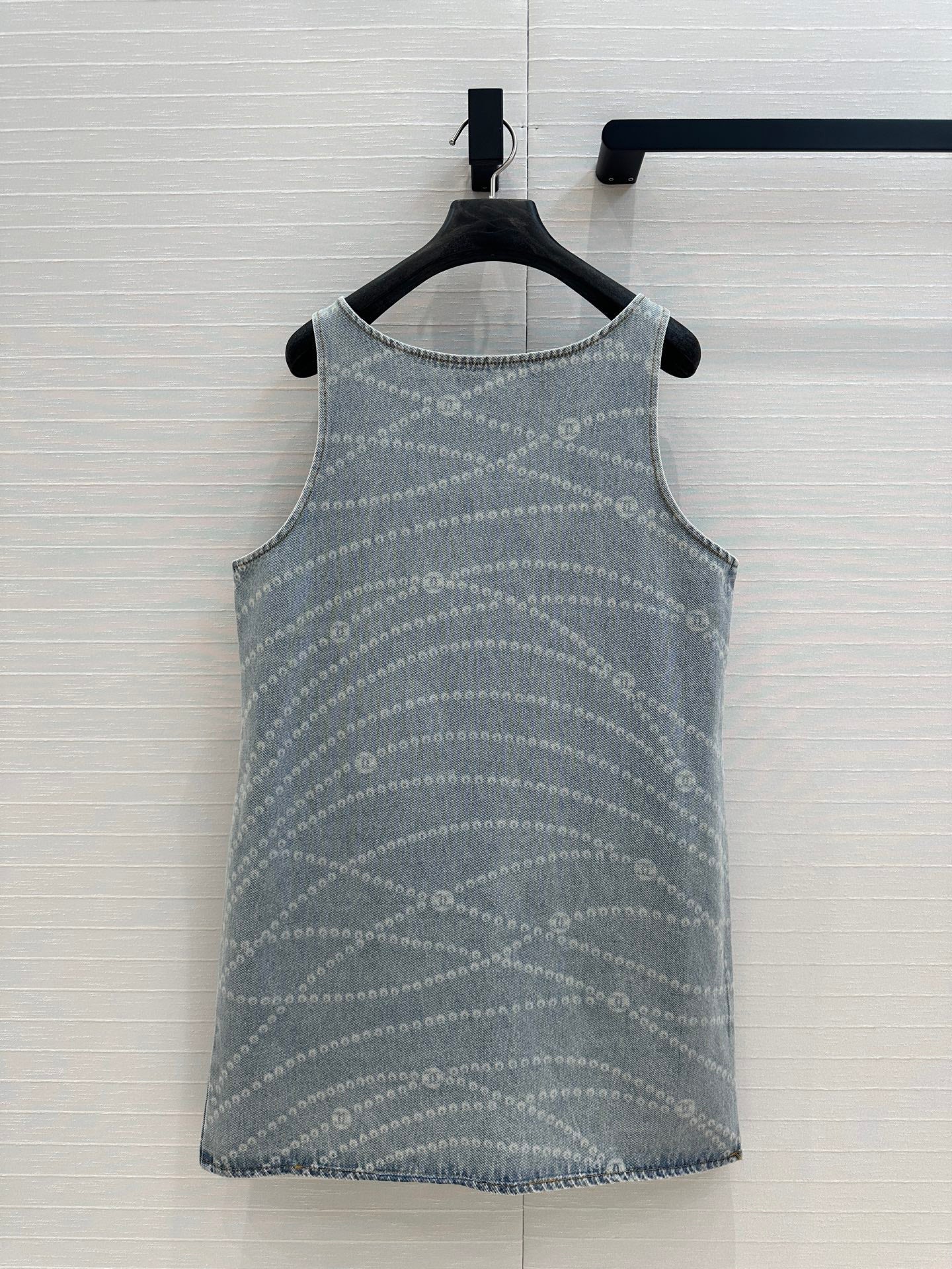 25ss Chain Print Vintage Washed Blue Denim Vest Dress