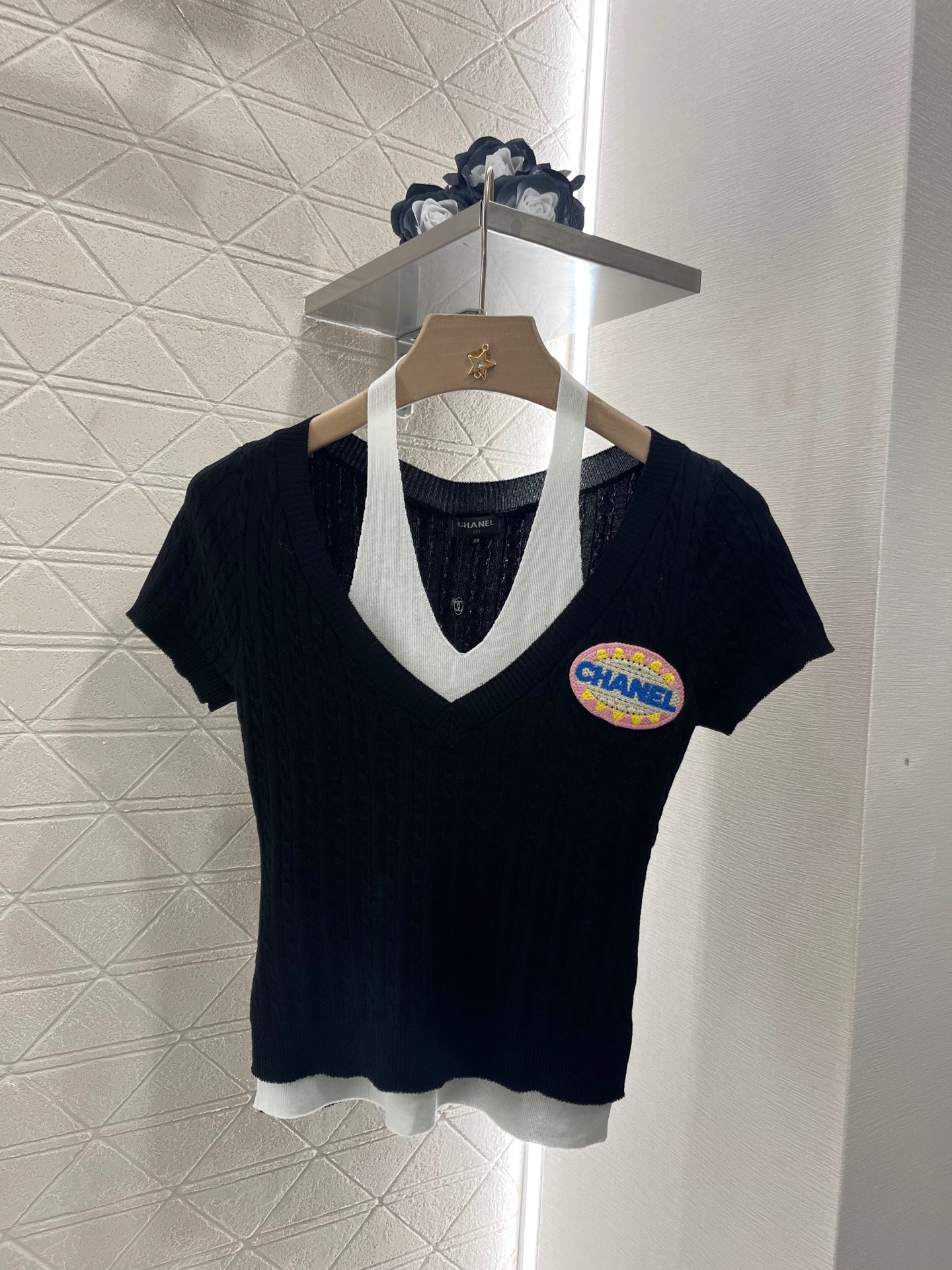 25ss Halter neck panelled knit top