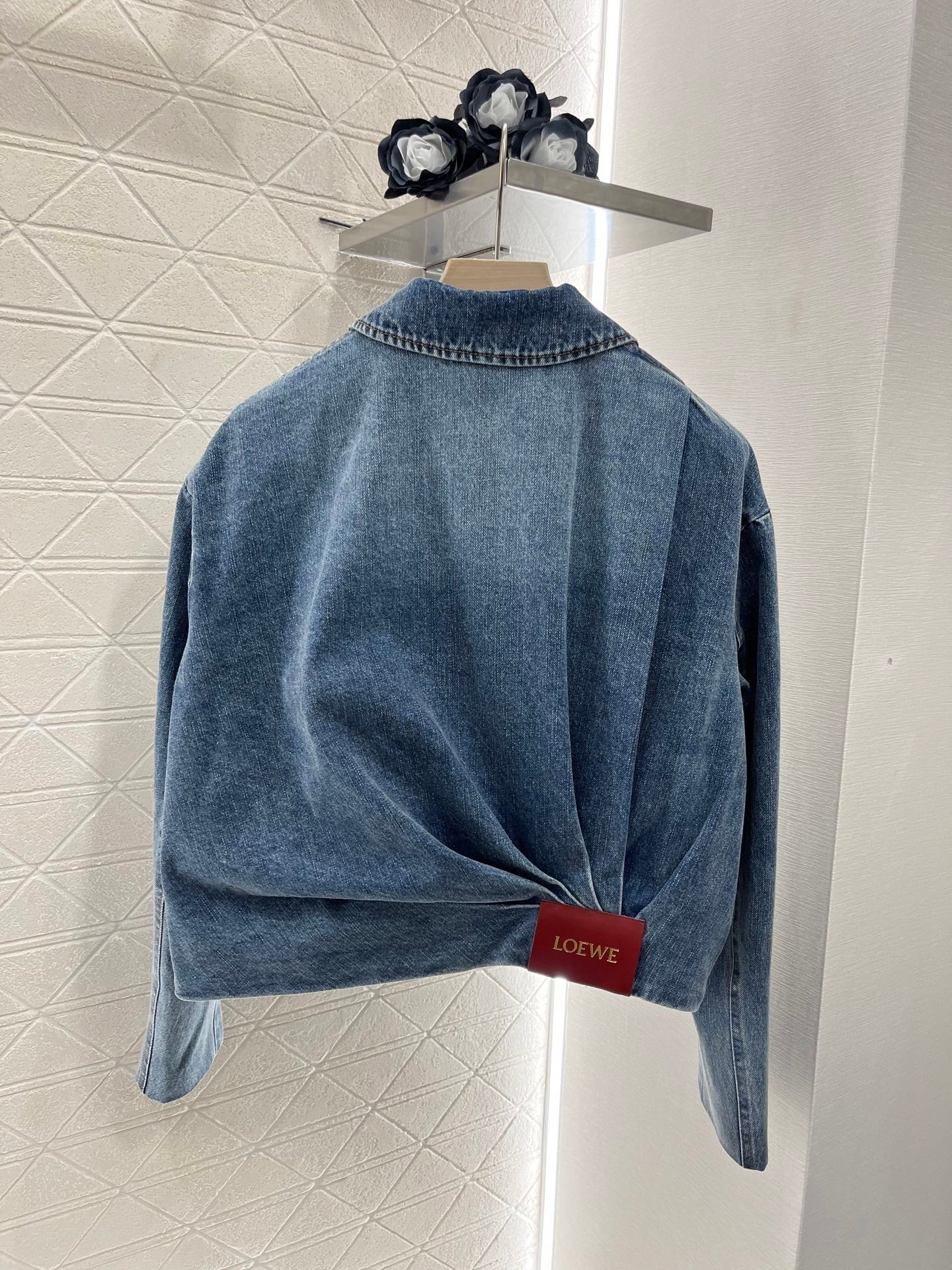 25ss zip-up leather patch denim jacket