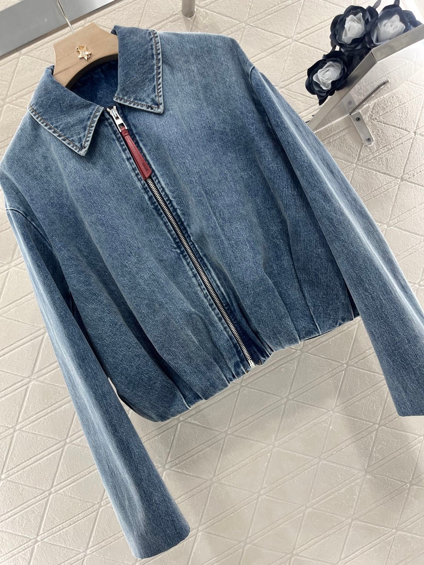25ss zip-up leather patch denim jacket