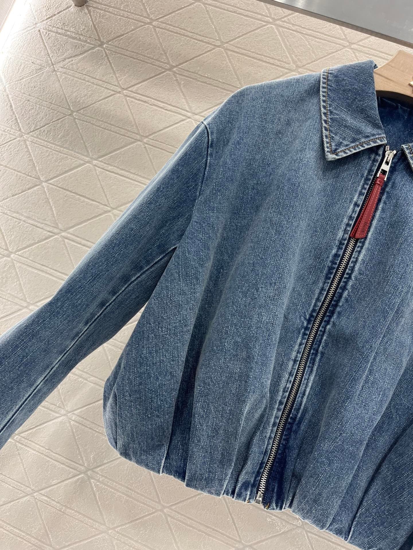 25ss zip-up leather patch denim jacket