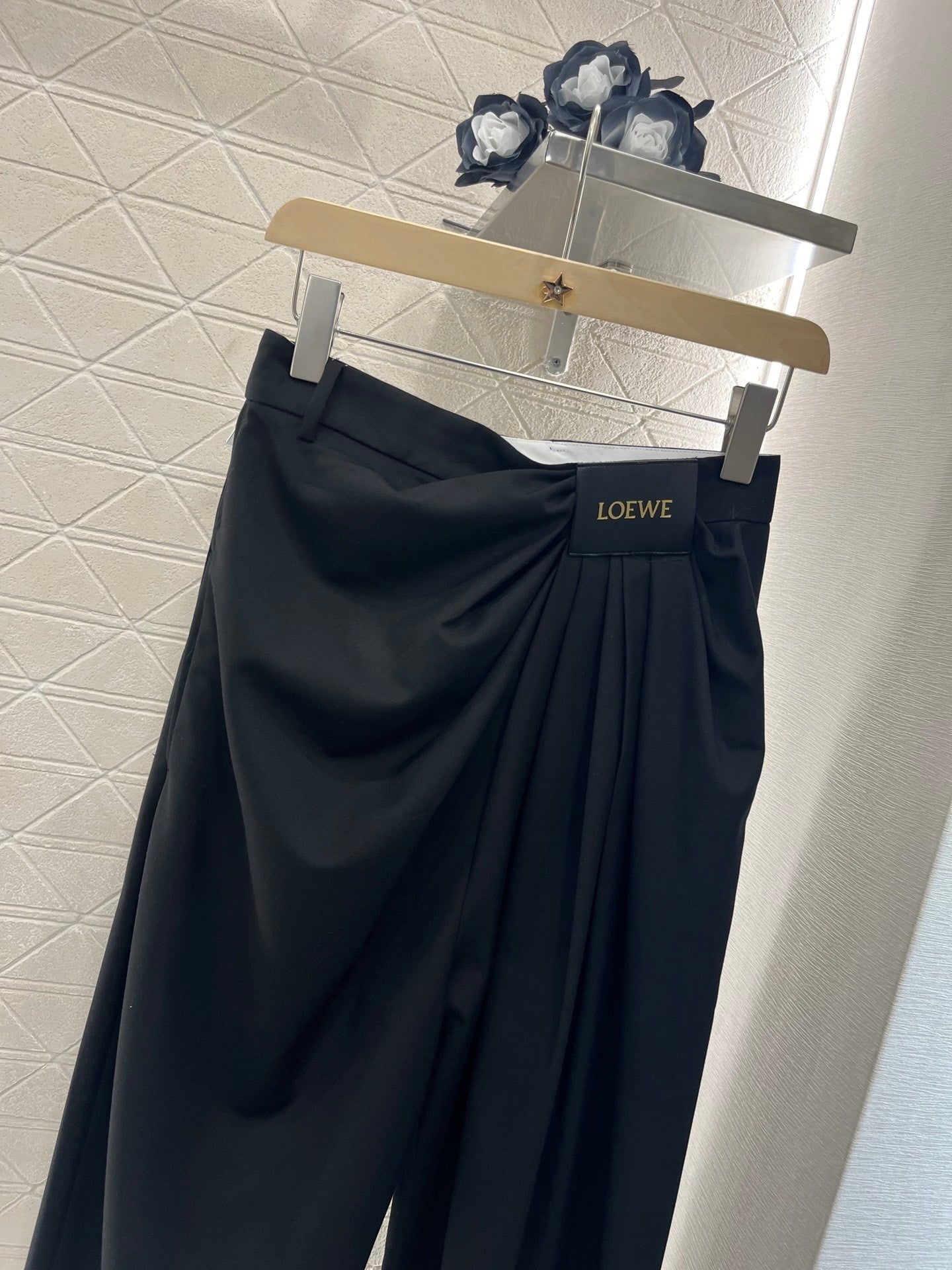 25ss leather label pleated trendy trousers