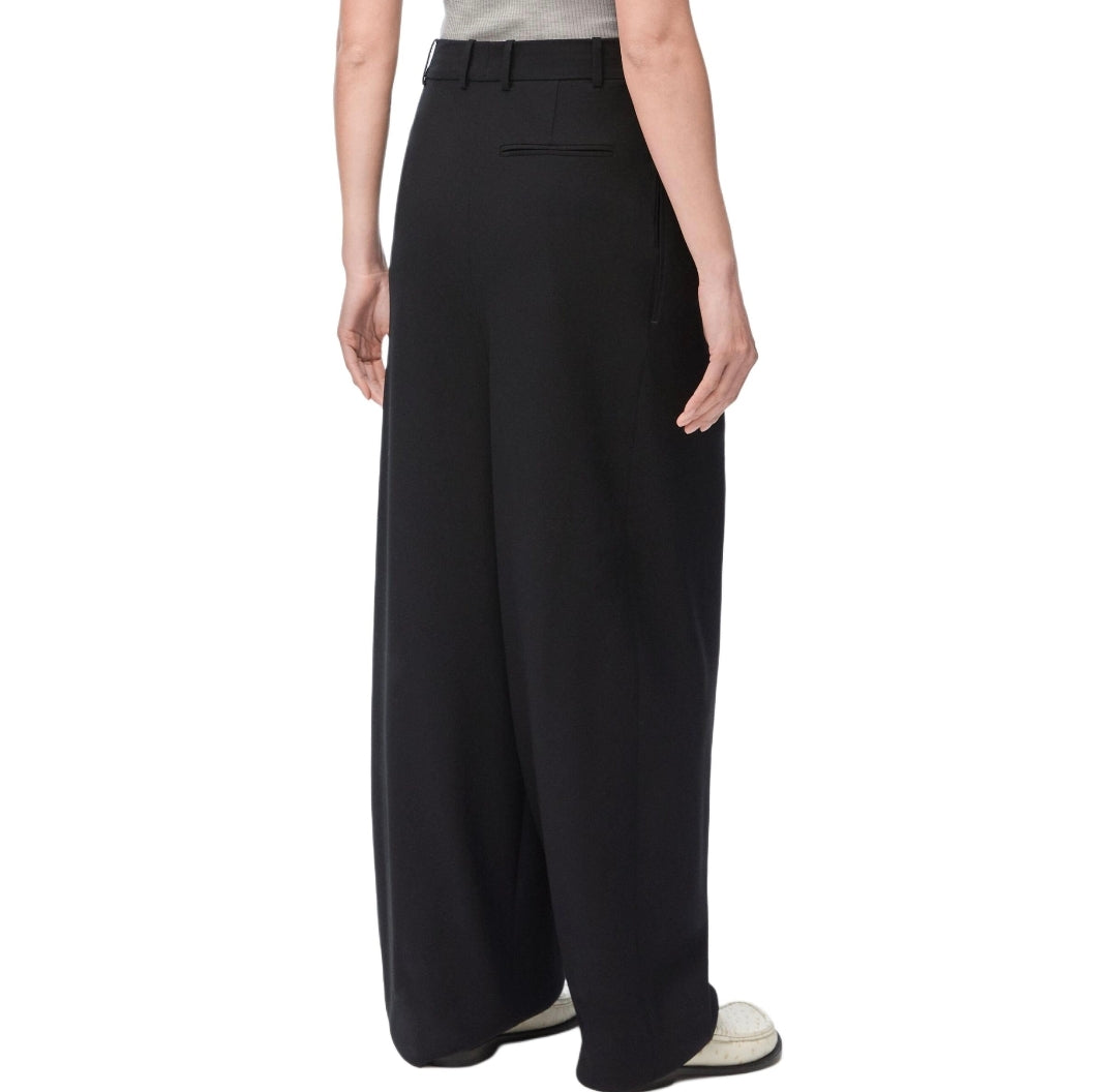 25ss leather label pleated trendy trousers