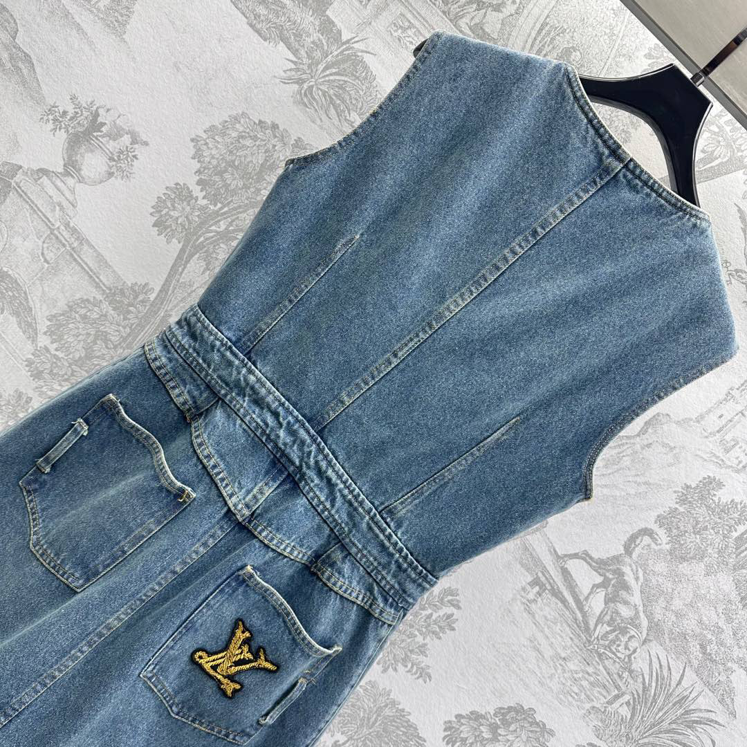 25 New Arrivals Letter Embroidered Denim Vest Dress