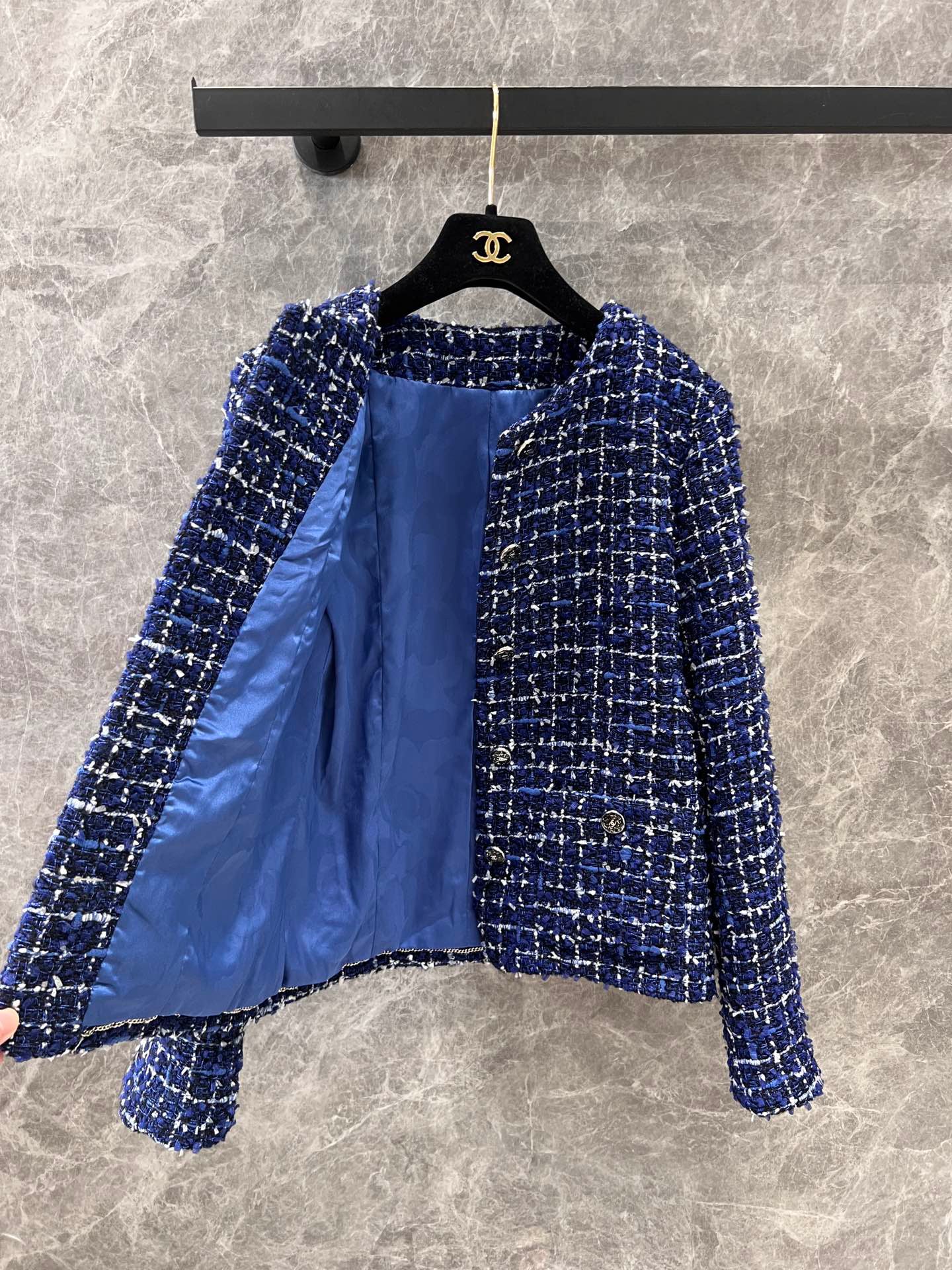 25 Spring/Summer New Style Streamer Blue Tweed Jacket