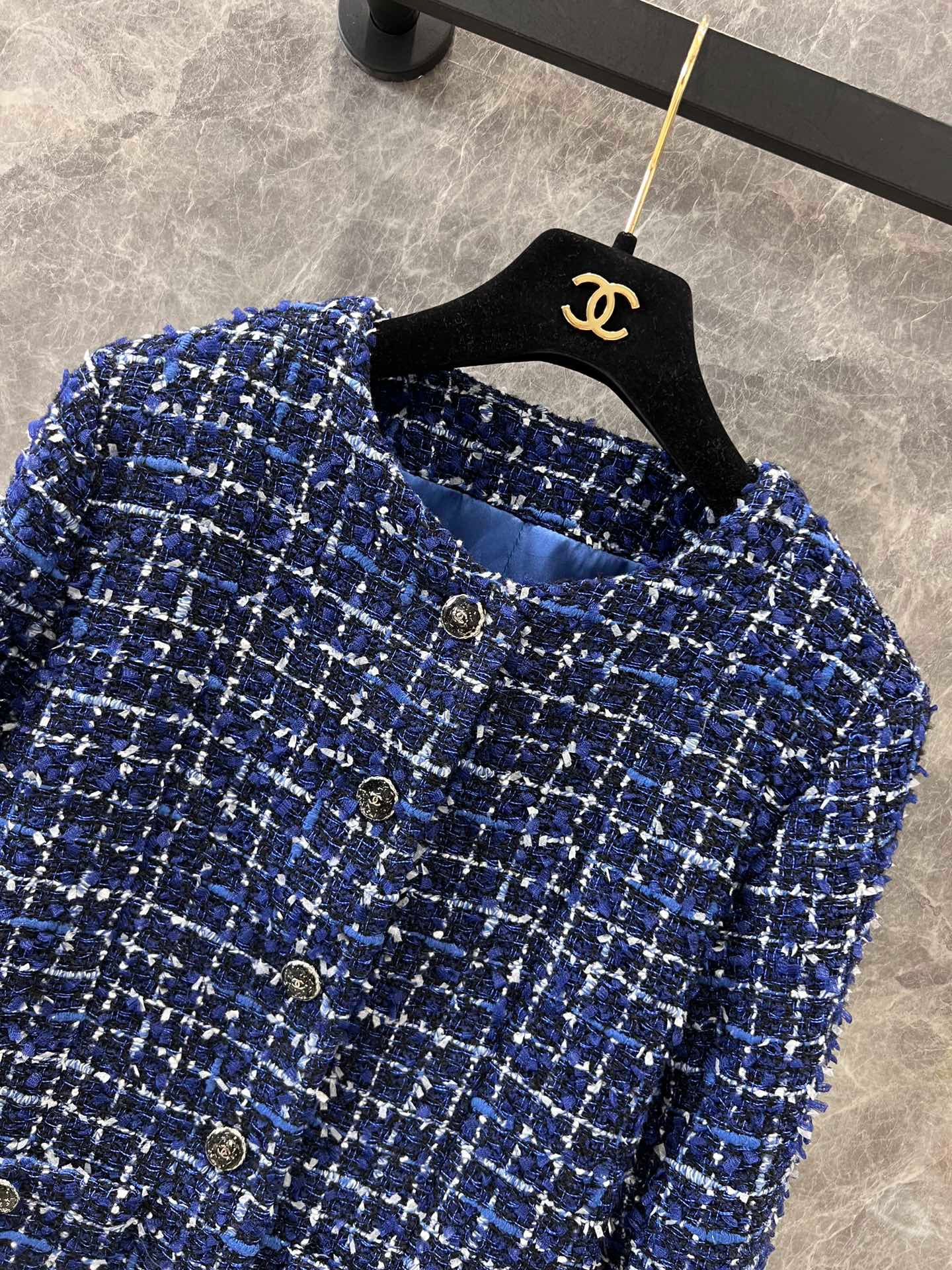 25 Spring/Summer New Style Streamer Blue Tweed Jacket