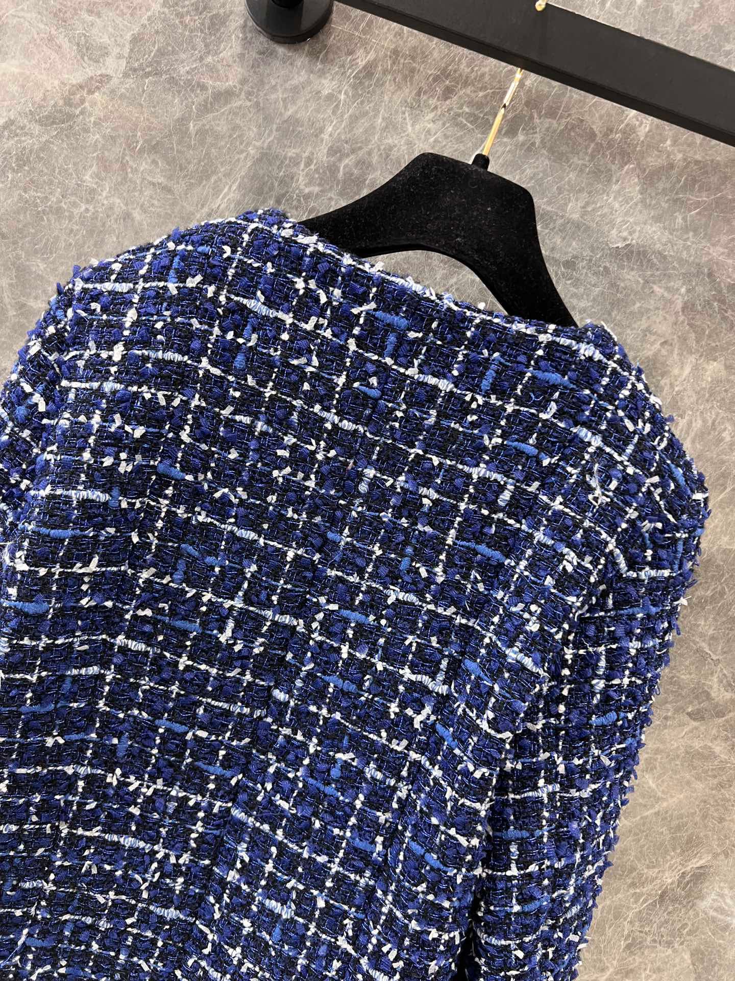 25 Spring/Summer New Style Streamer Blue Tweed Jacket