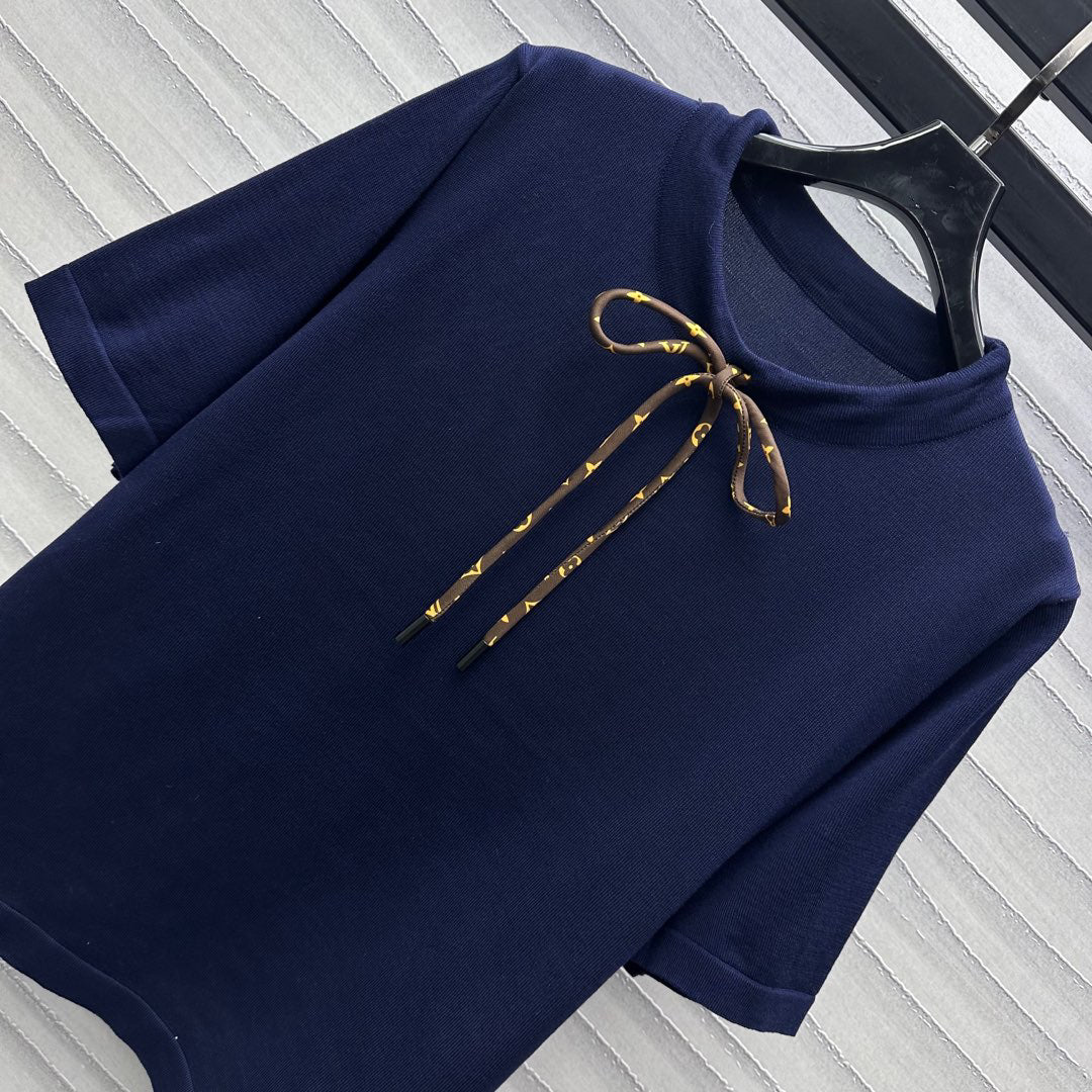 2025 New Arrivals Knitted Round Neck Short Sleeves + Same Style Wide Leg Pants