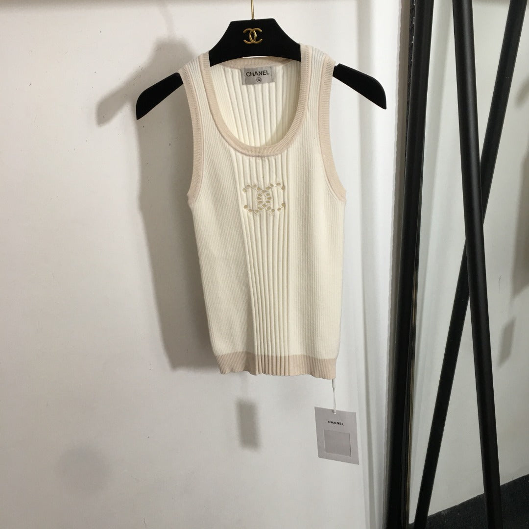 25ss logo hollowed out embroidery slim knit knit vest