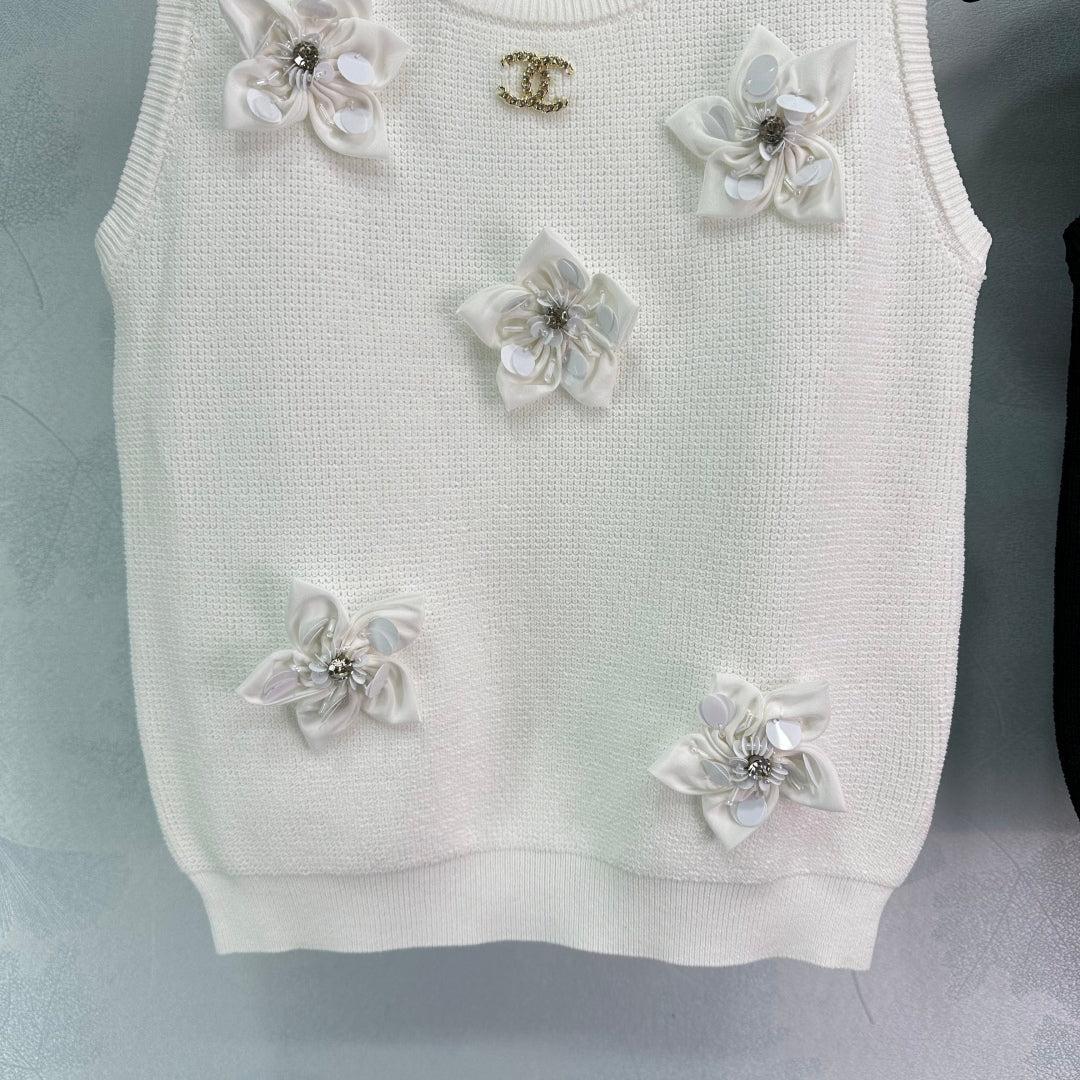 25ss 3D camellia embellishment vest