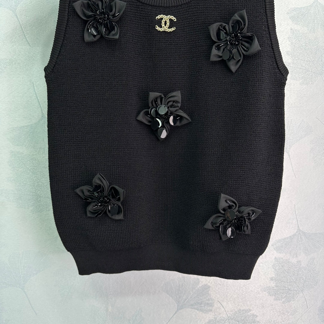 25ss 3D camellia embellishment vest