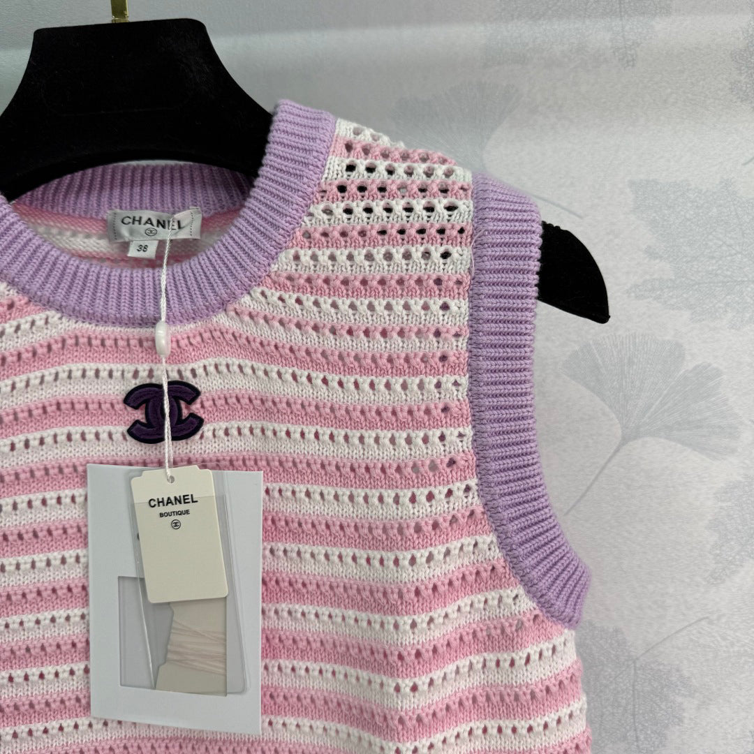 25ss Hollow striped knitted vest