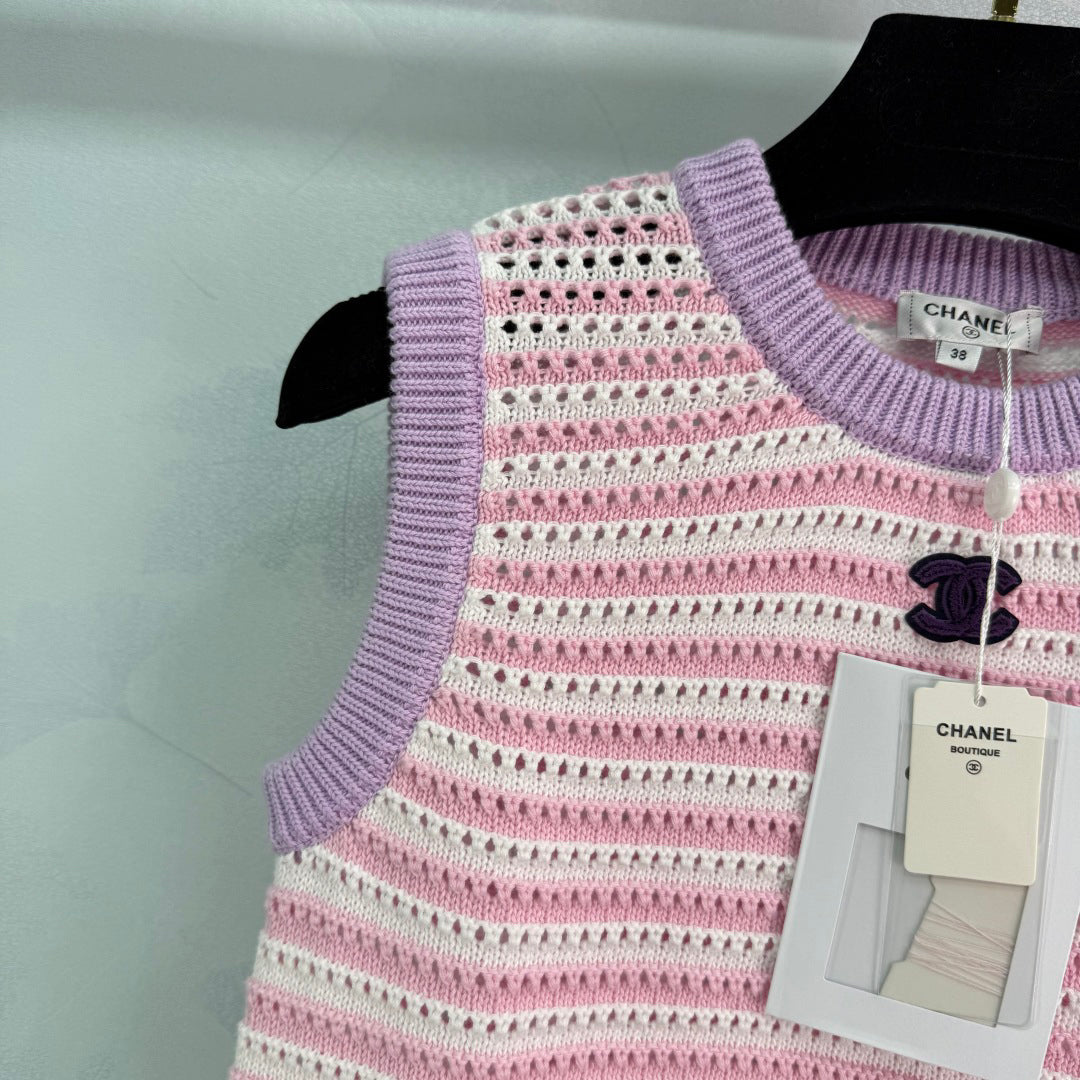 25ss Hollow striped knitted vest