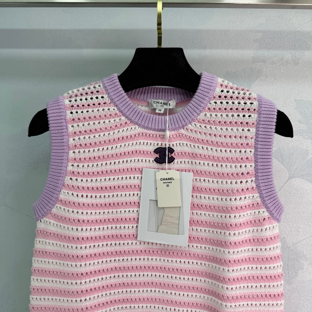 25ss Hollow striped knitted vest