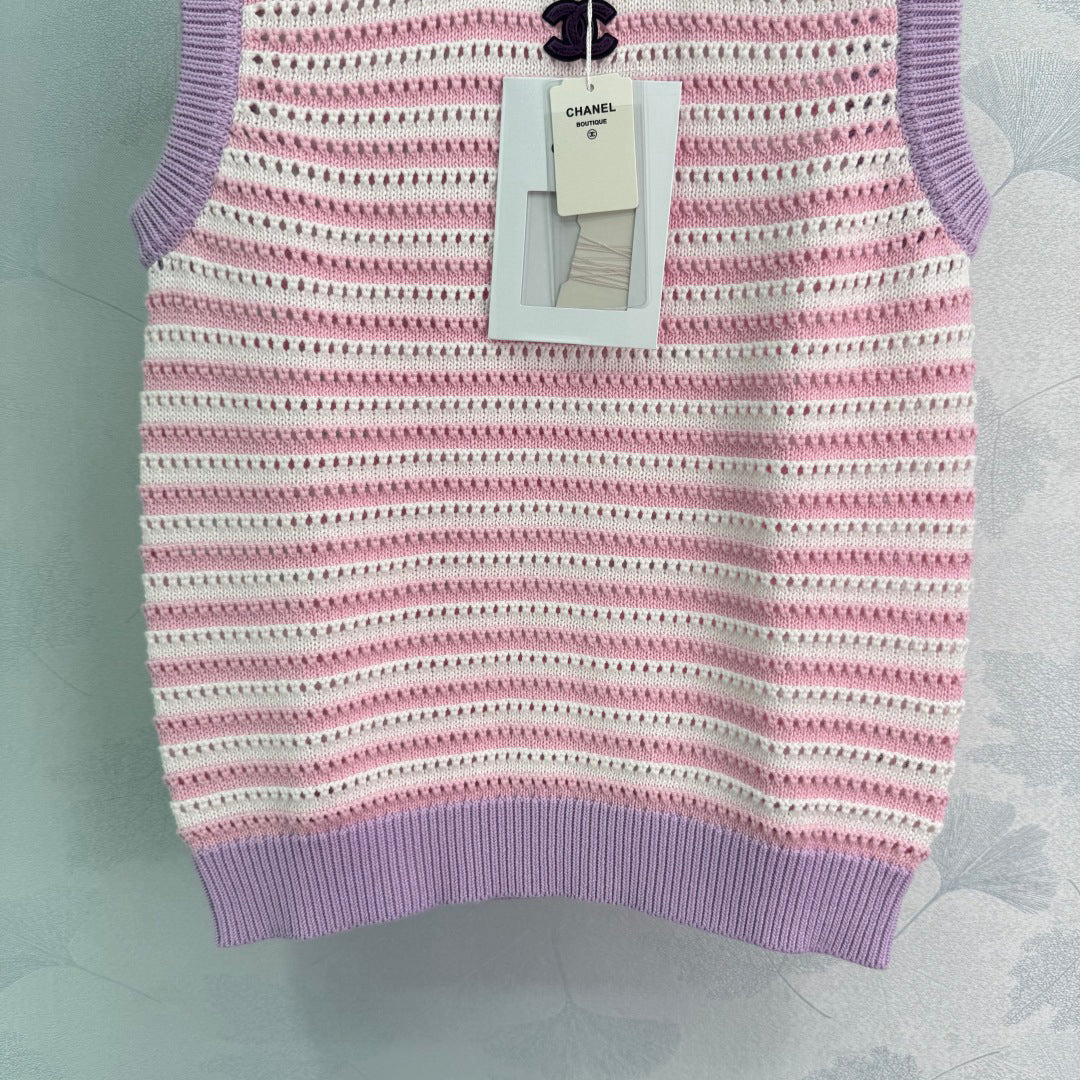 25ss Hollow striped knitted vest