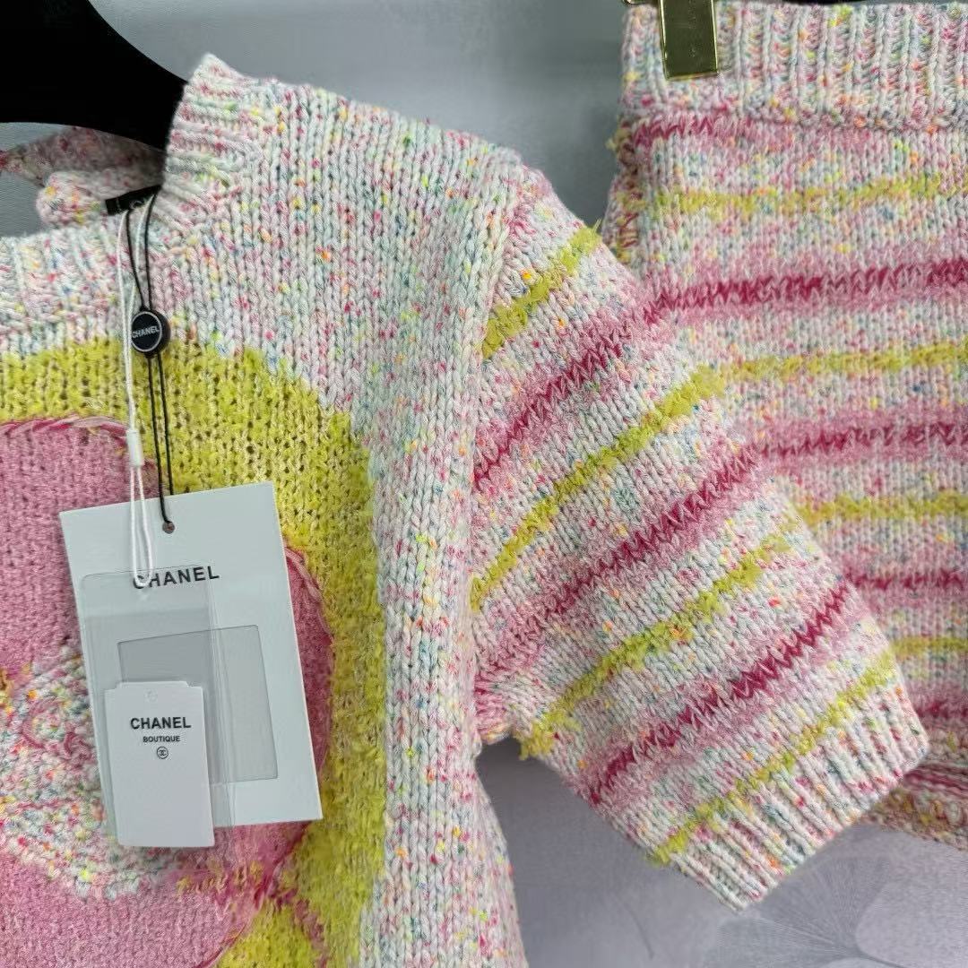 25ss Color blocked knitted suit