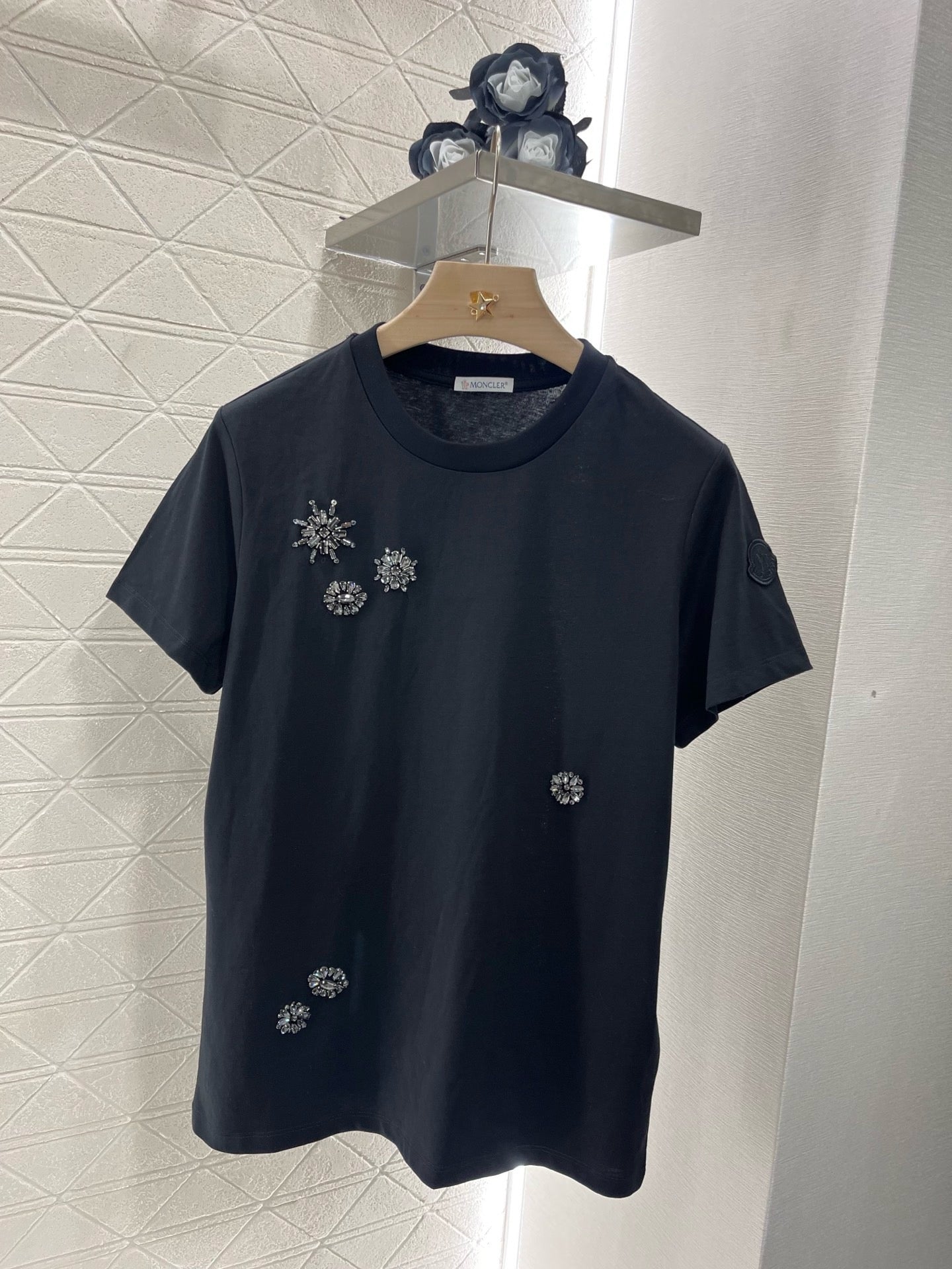 25 new round neck beaded rhinestone short sleeves