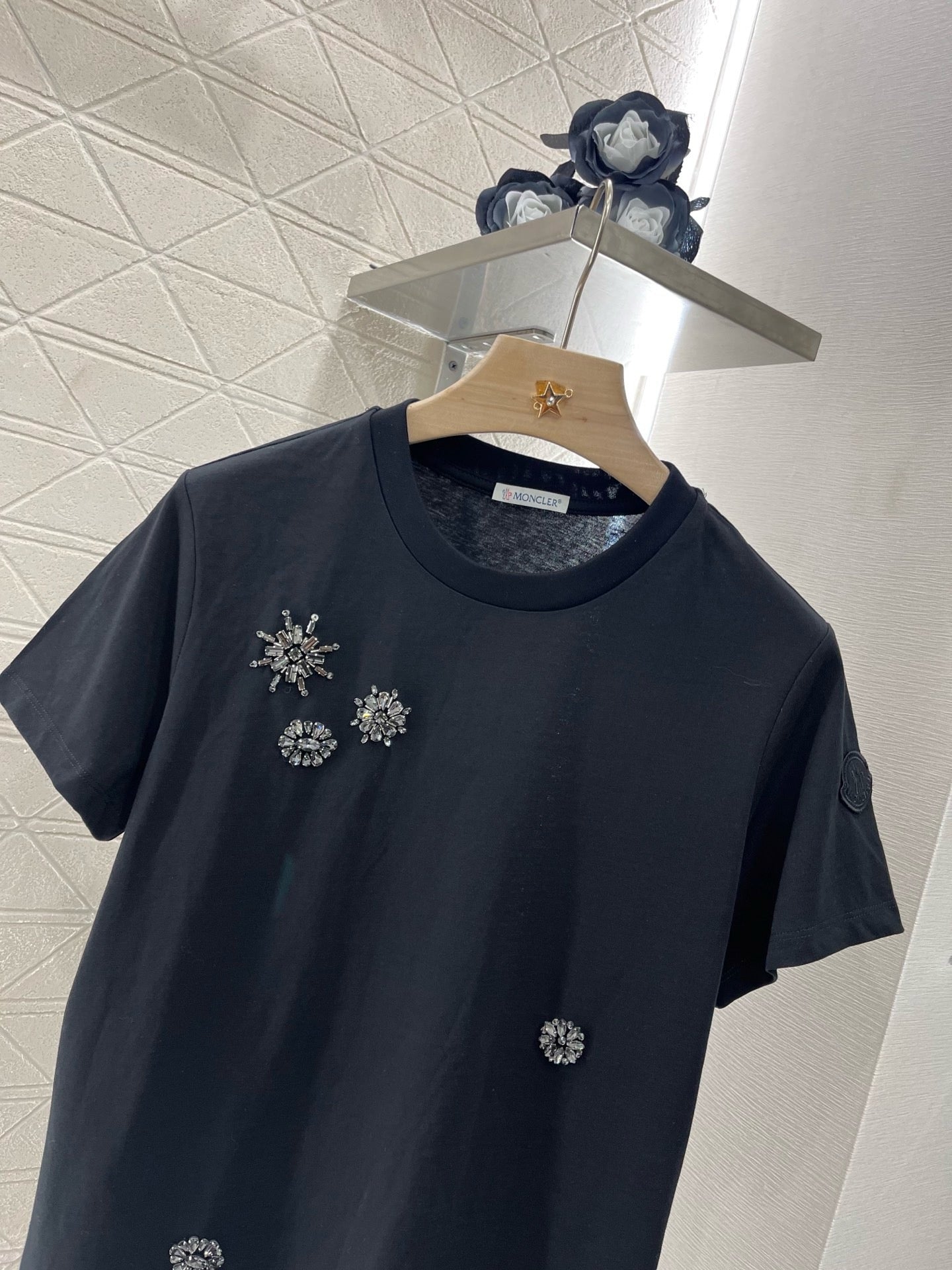 25 new round neck beaded rhinestone short sleeves