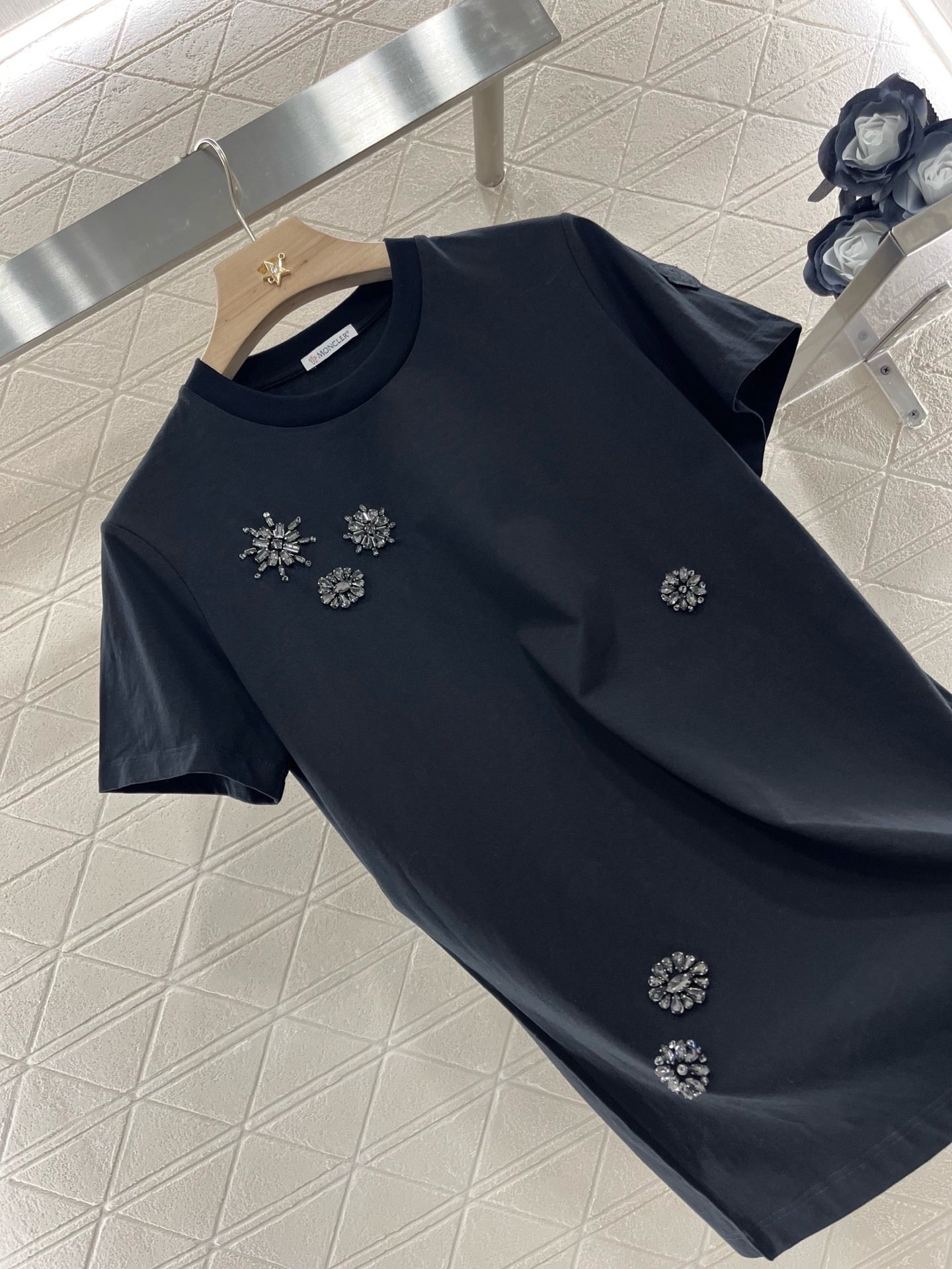 25 new round neck beaded rhinestone short sleeves