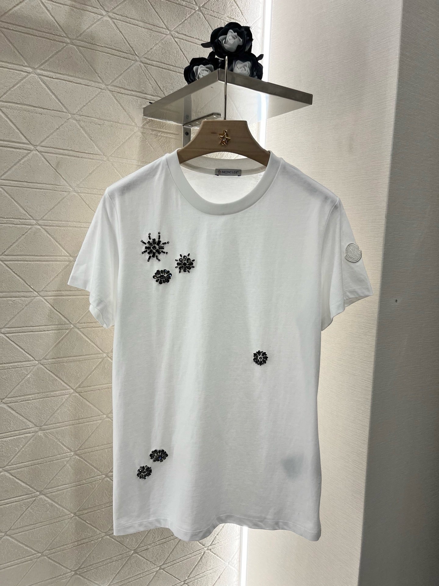 25 new round neck beaded rhinestone short sleeves