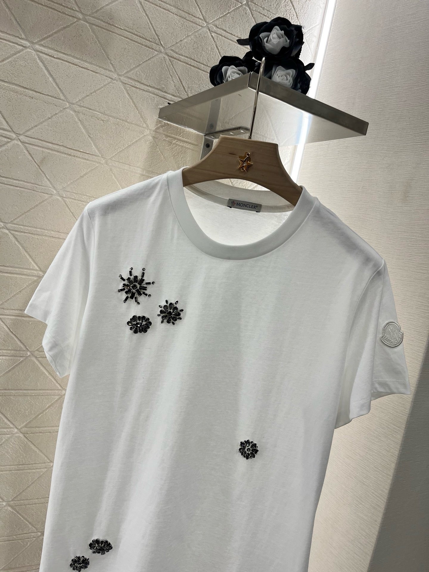 25 new round neck beaded rhinestone short sleeves