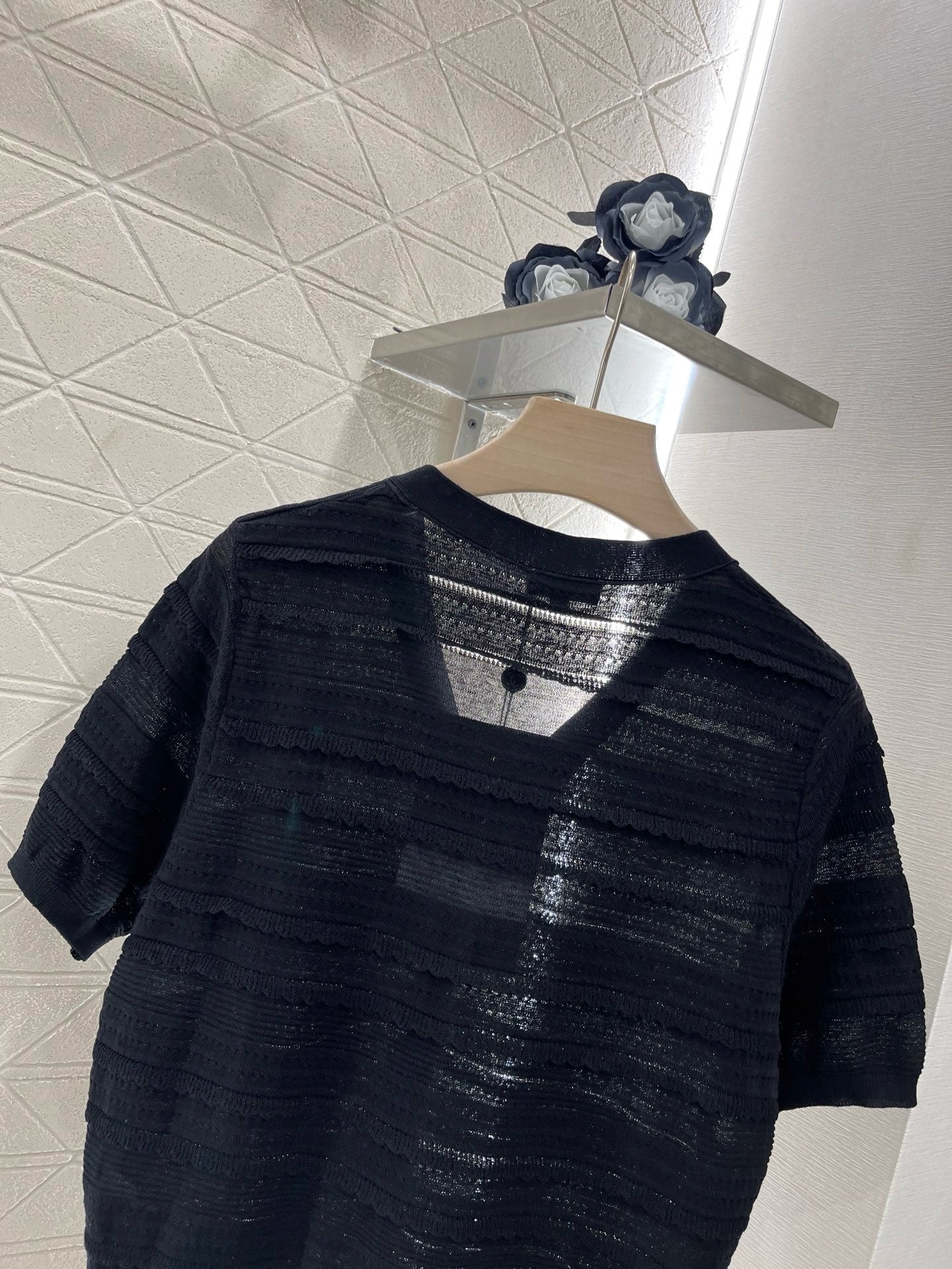 25SS New Lace V-neck Short Sleeve Sweater