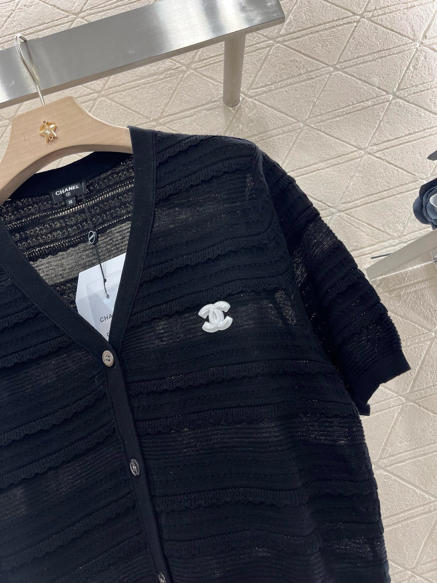 25SS New Lace V-neck Short Sleeve Sweater