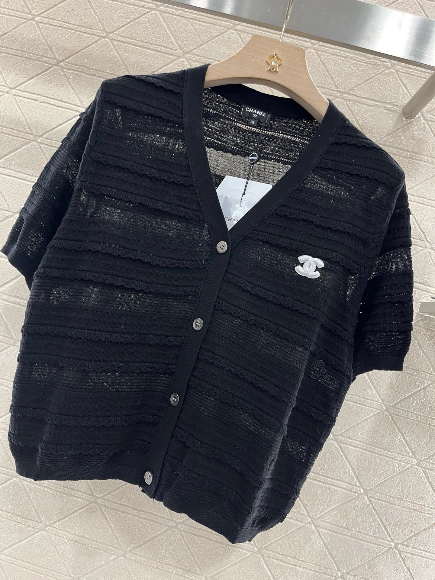 25SS New Lace V-neck Short Sleeve Sweater