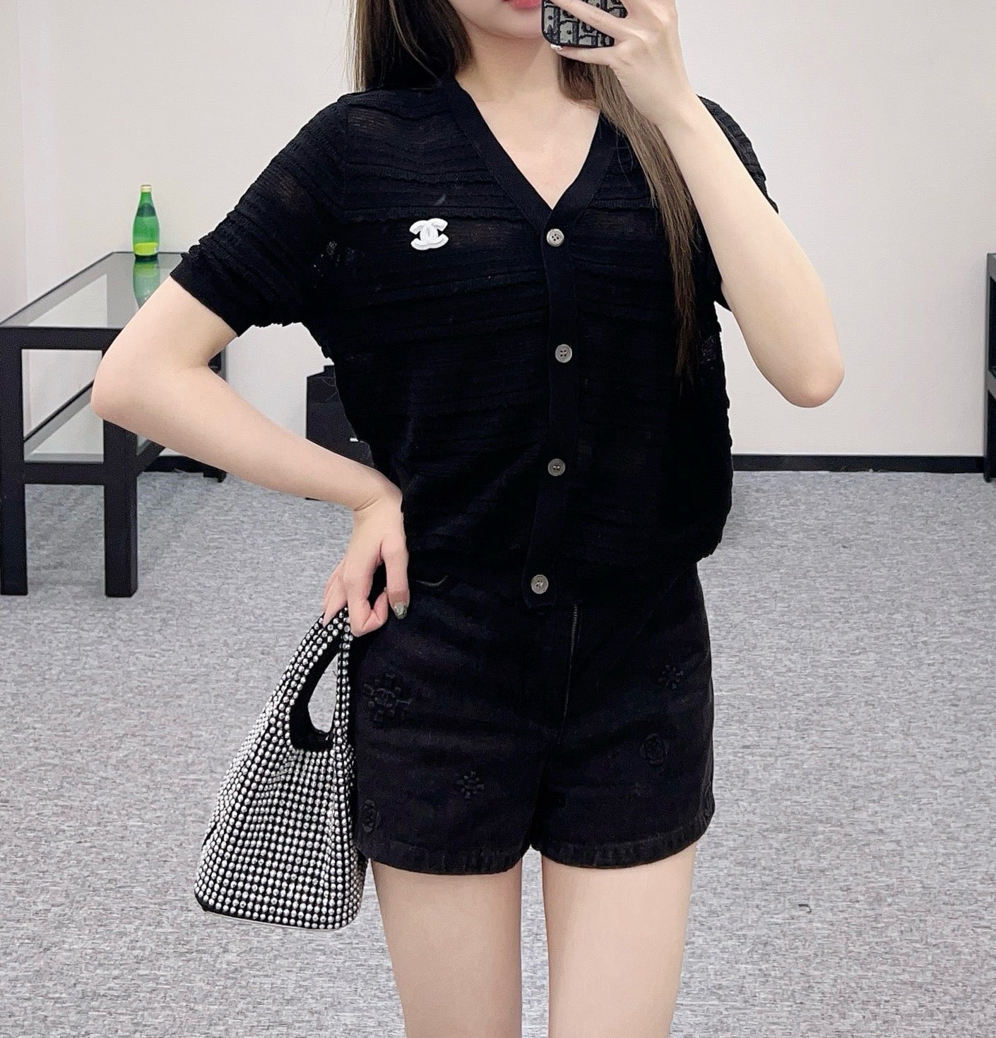 25SS New Lace V-neck Short Sleeve Sweater