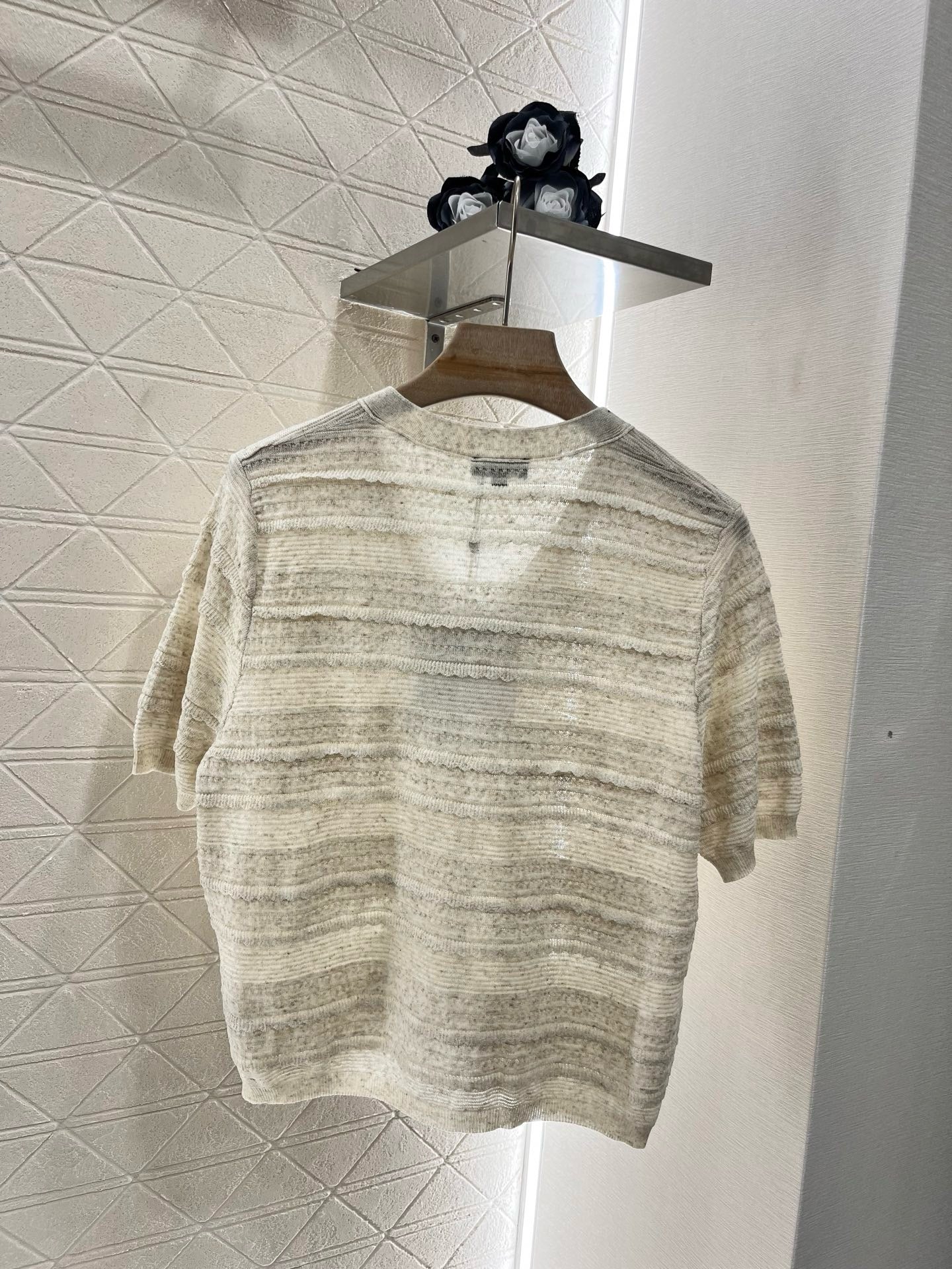 25SS New Lace V-neck Short Sleeve Sweater