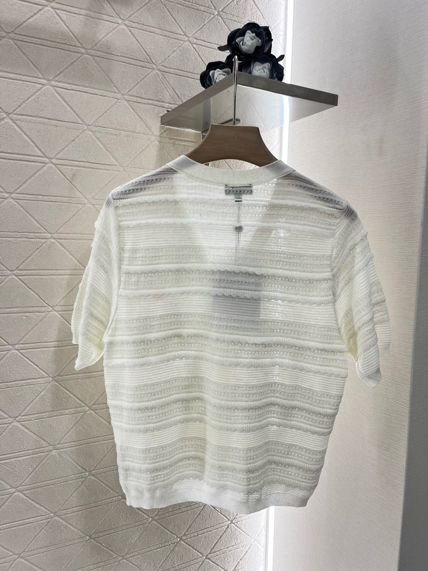 25SS New Lace V-neck Short Sleeve Sweater