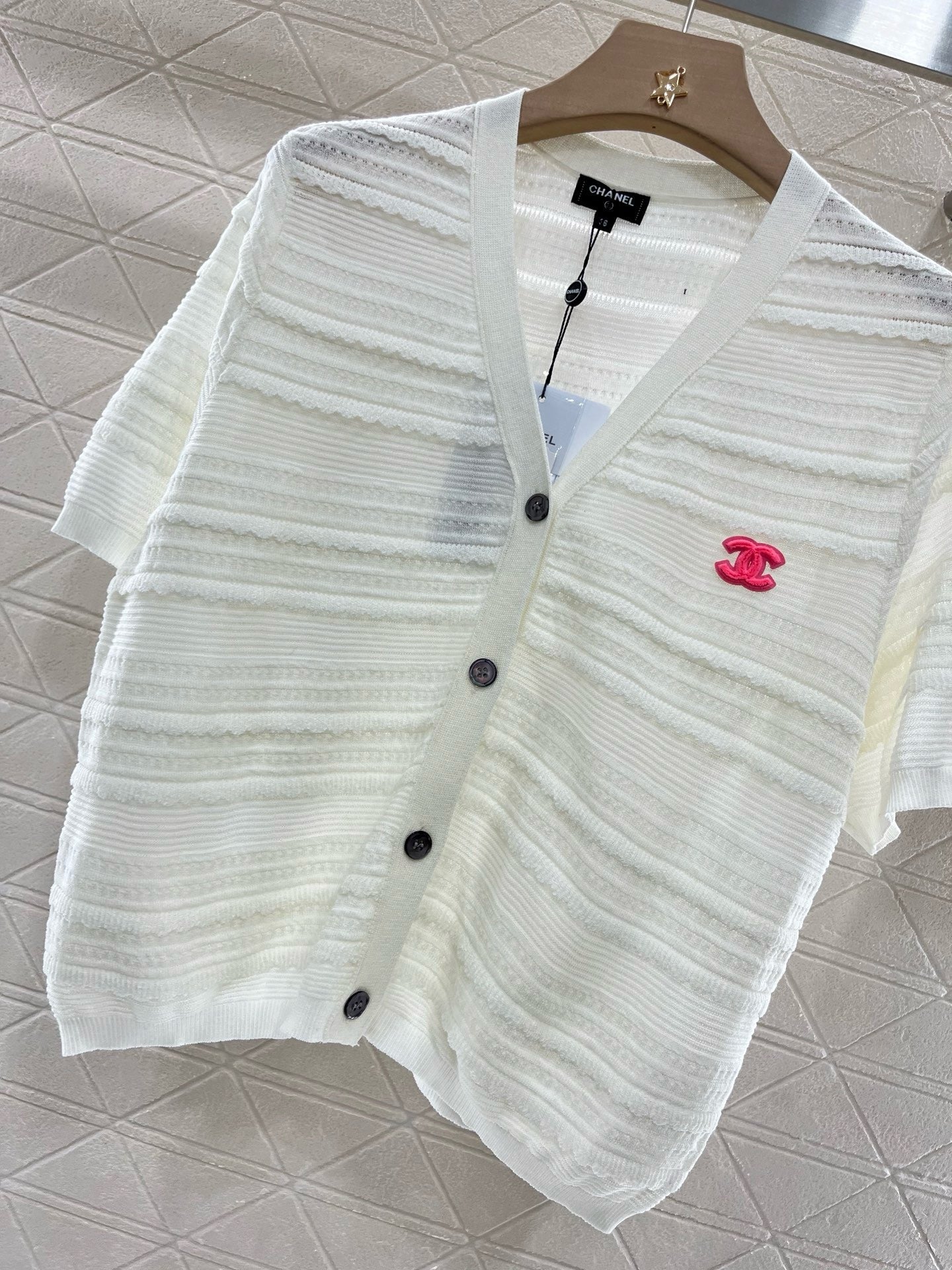 25SS New Lace V-neck Short Sleeve Sweater