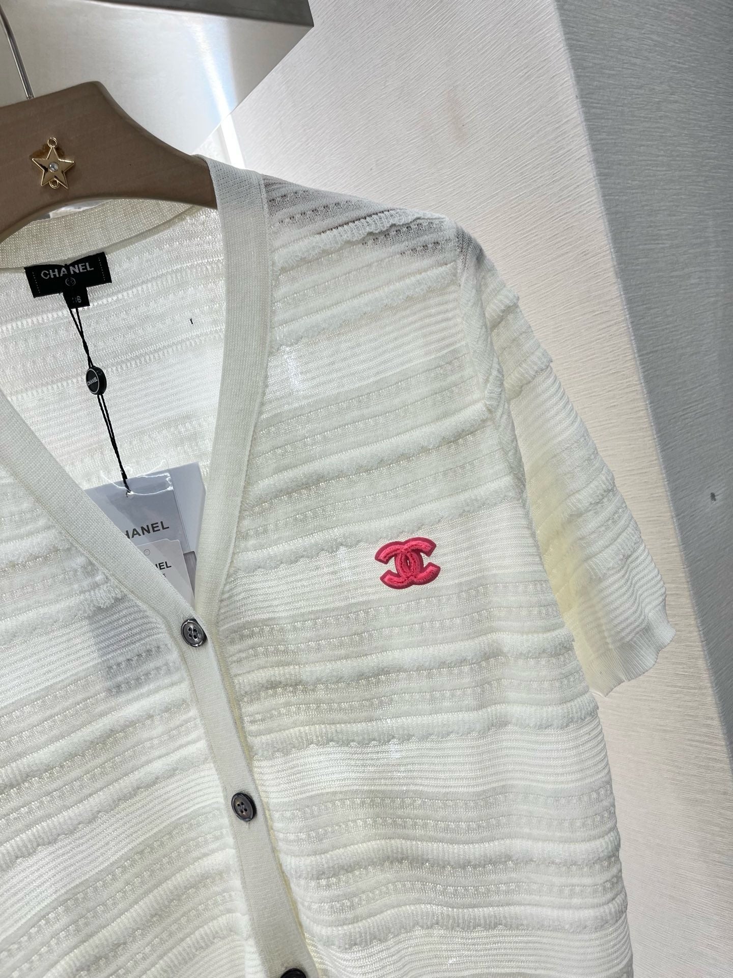 25SS New Lace V-neck Short Sleeve Sweater