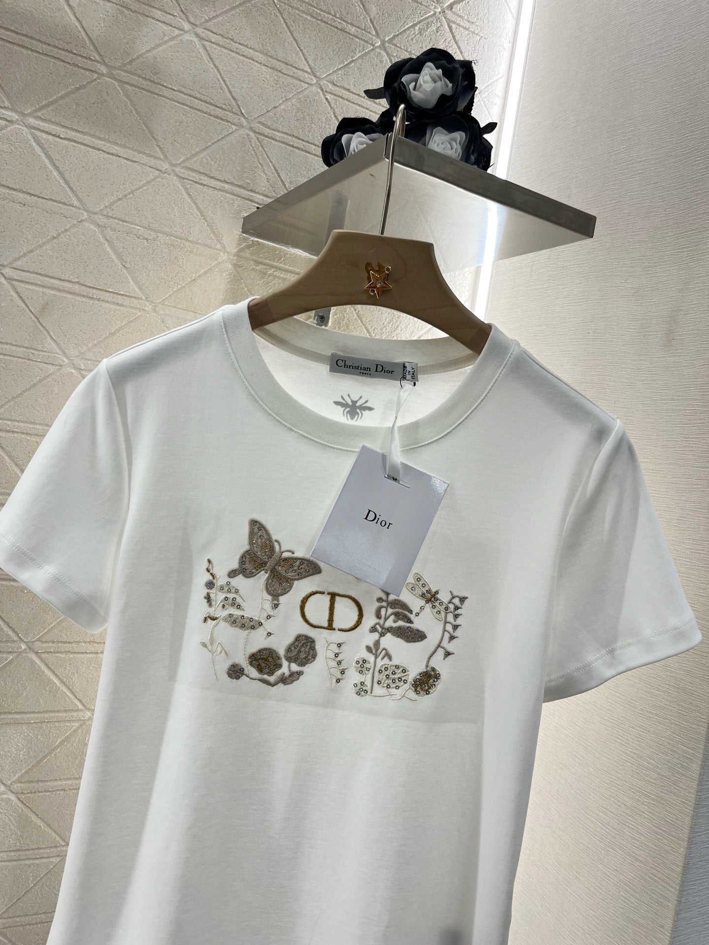 25SS New Embroidered Sequin Round Neck Short Sleeves