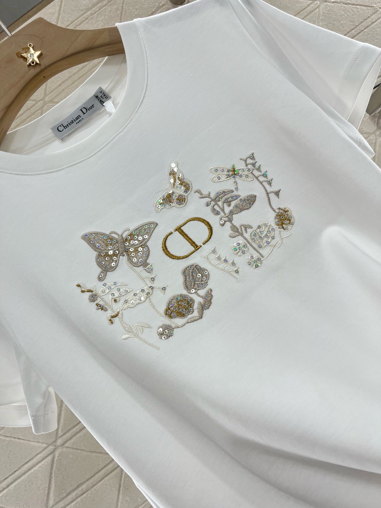 25SS New Embroidered Sequin Round Neck Short Sleeves