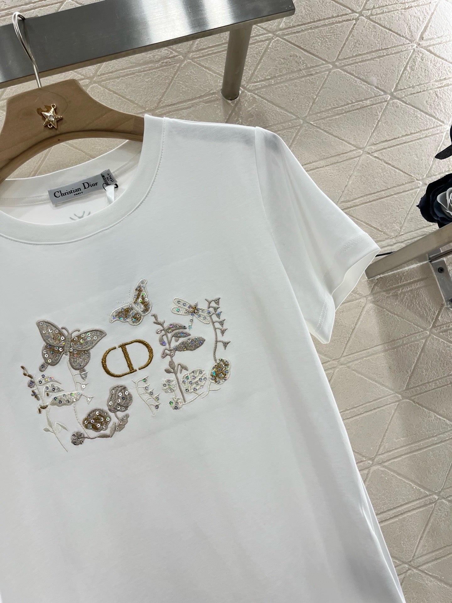 25SS New Embroidered Sequin Round Neck Short Sleeves