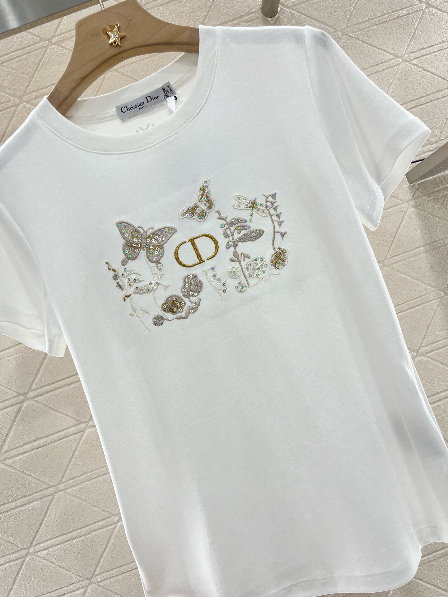 25SS New Embroidered Sequin Round Neck Short Sleeves