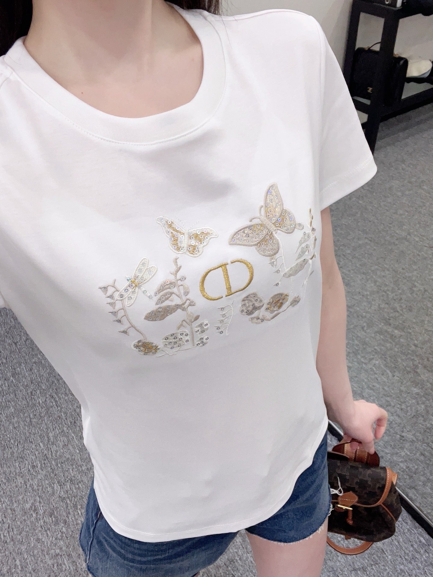 25SS New Embroidered Sequin Round Neck Short Sleeves