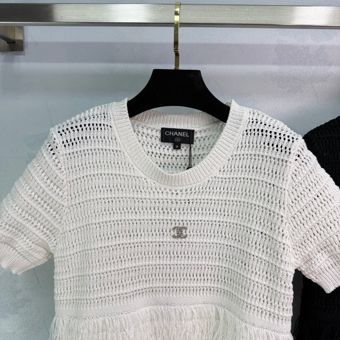 25 New Skeleton Knit Patchwork Tassel Metal Logo Short Sleeve