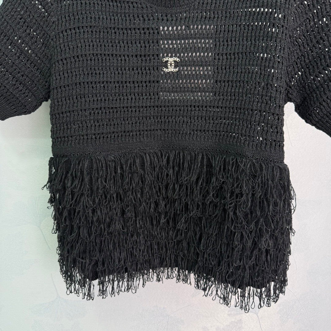 25 New Skeleton Knit Patchwork Tassel Metal Logo Short Sleeve