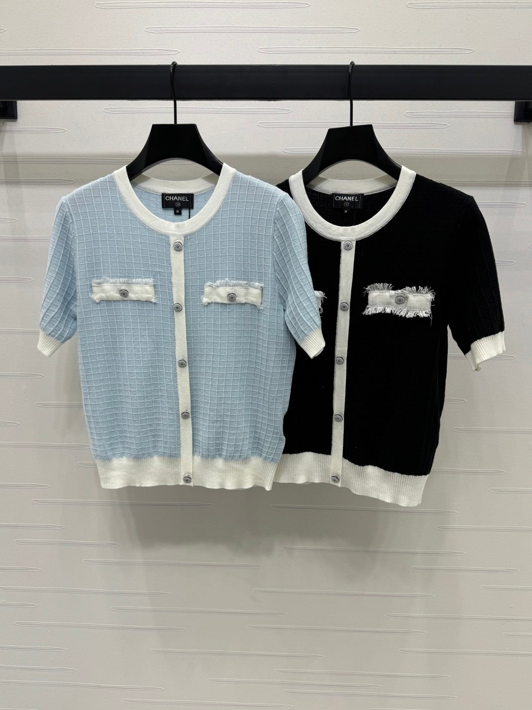 2025 spring and summer new tassel edge pocket knitted short sleeves