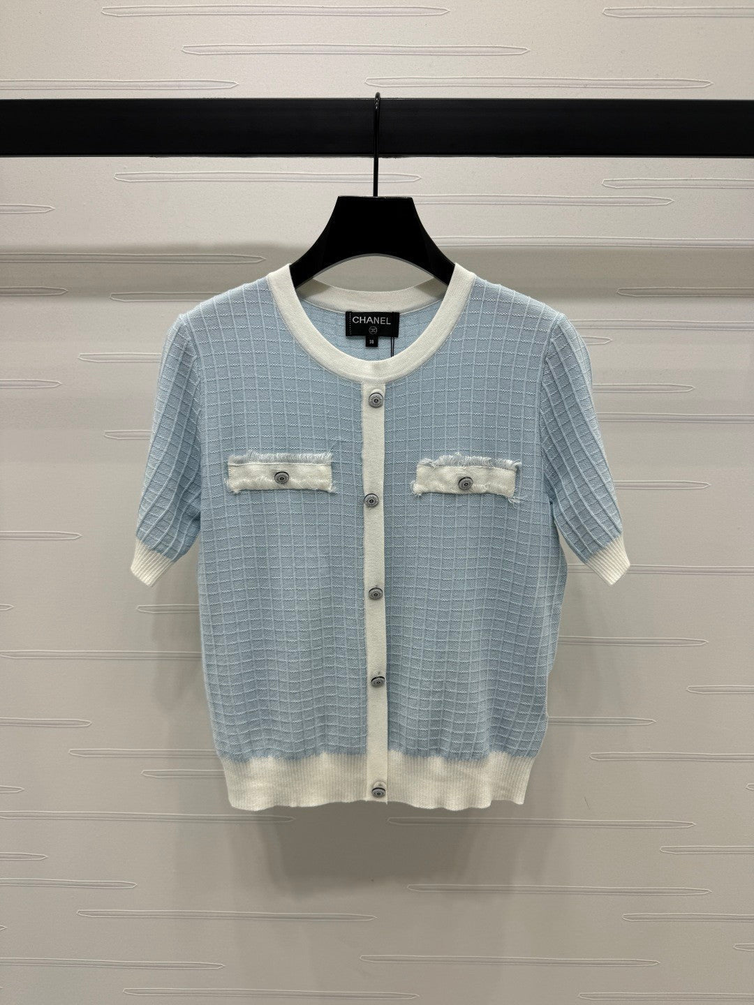 2025 spring and summer new tassel edge pocket knitted short sleeves