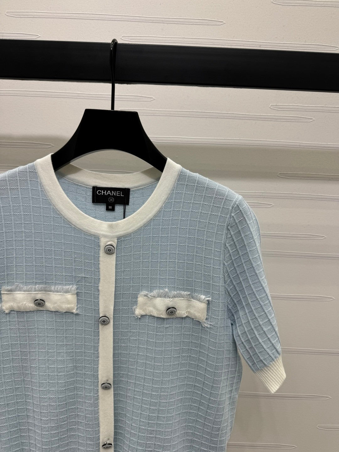 2025 spring and summer new tassel edge pocket knitted short sleeves