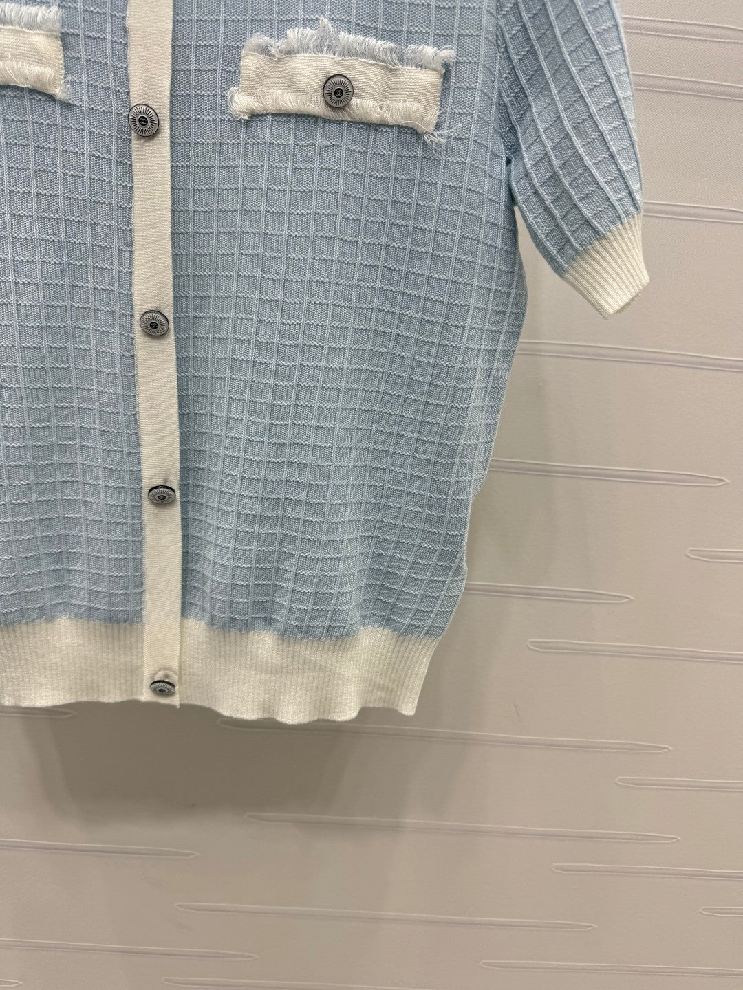 2025 spring and summer new tassel edge pocket knitted short sleeves
