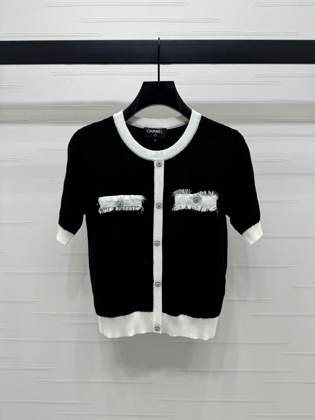 2025 spring and summer new tassel edge pocket knitted short sleeves