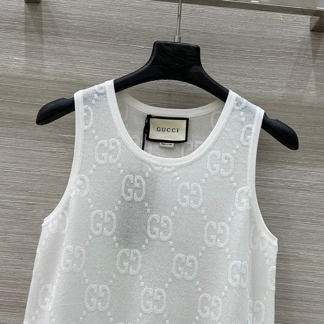 25 Embroidered Jacquard Mesh Vest Top