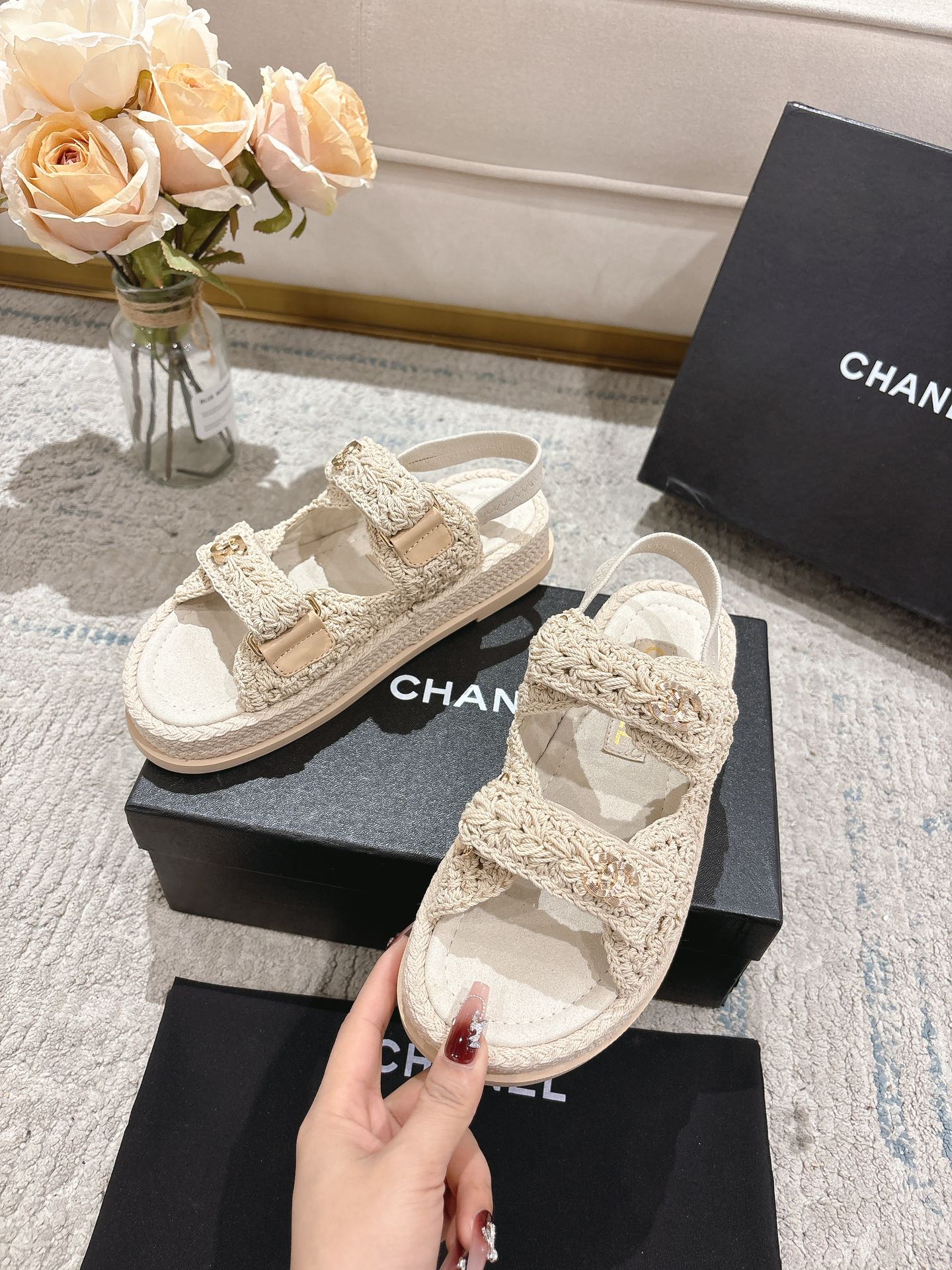 25S Dad Sandal Raffia Calfskin