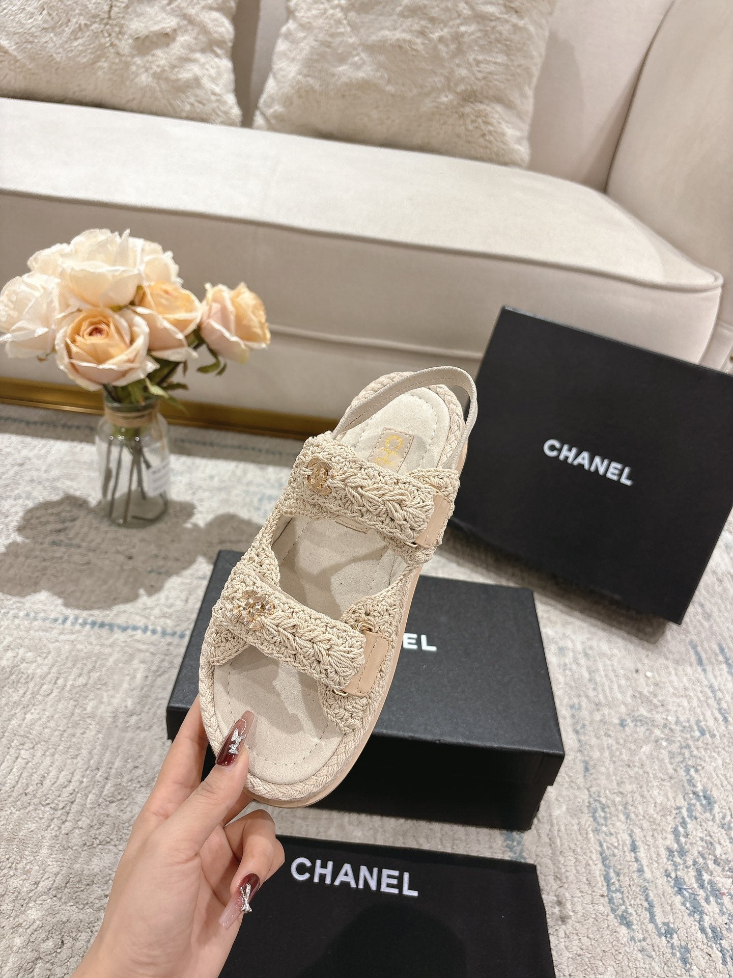 25S Dad Sandal Raffia Calfskin