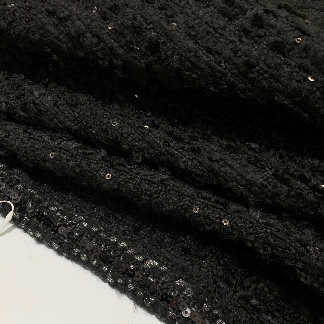 25ss Fried Dough Twists hemmed sequin blended woven tweed small fragrance round neck long sleeve coat