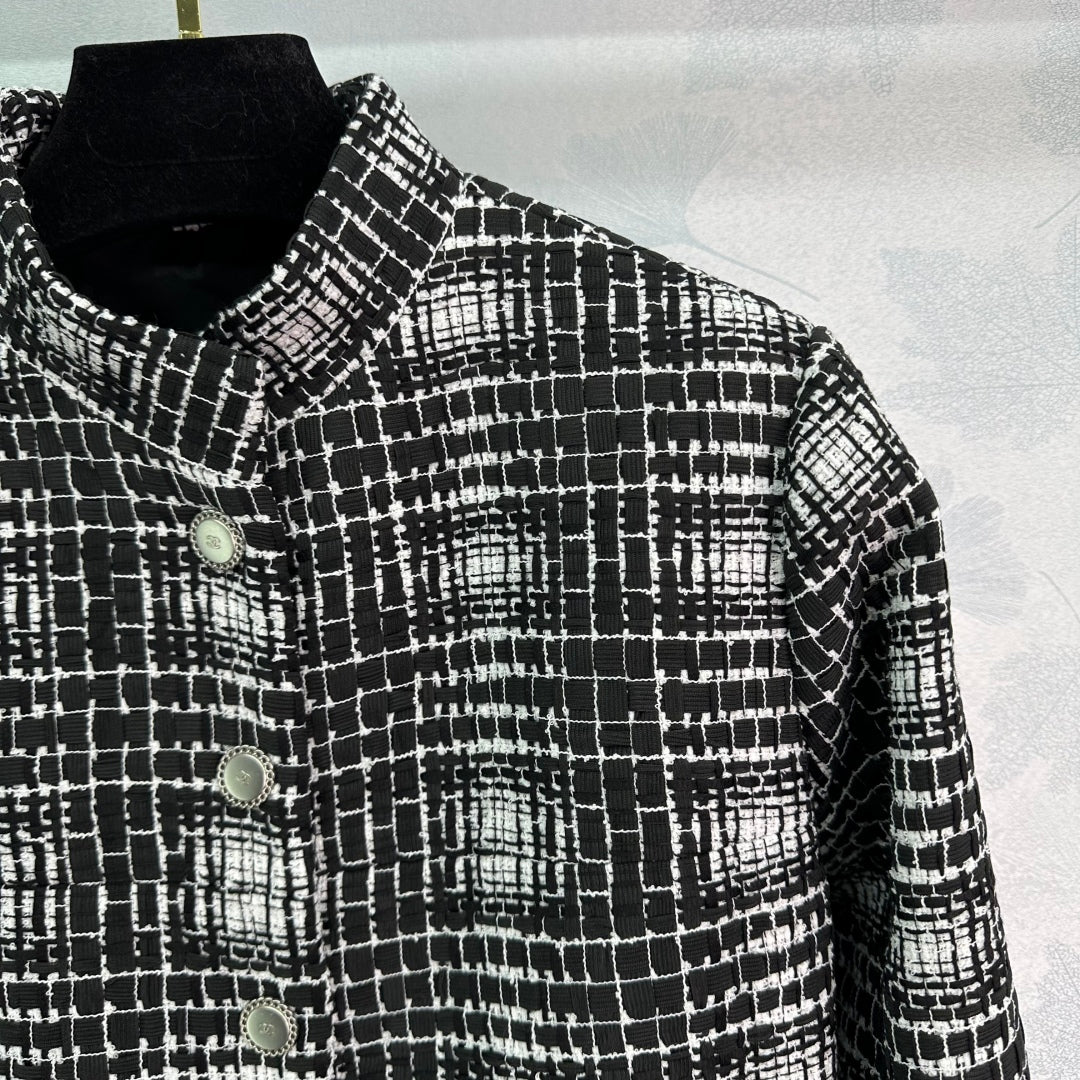 25ss Stand up collar tweed dress jacket